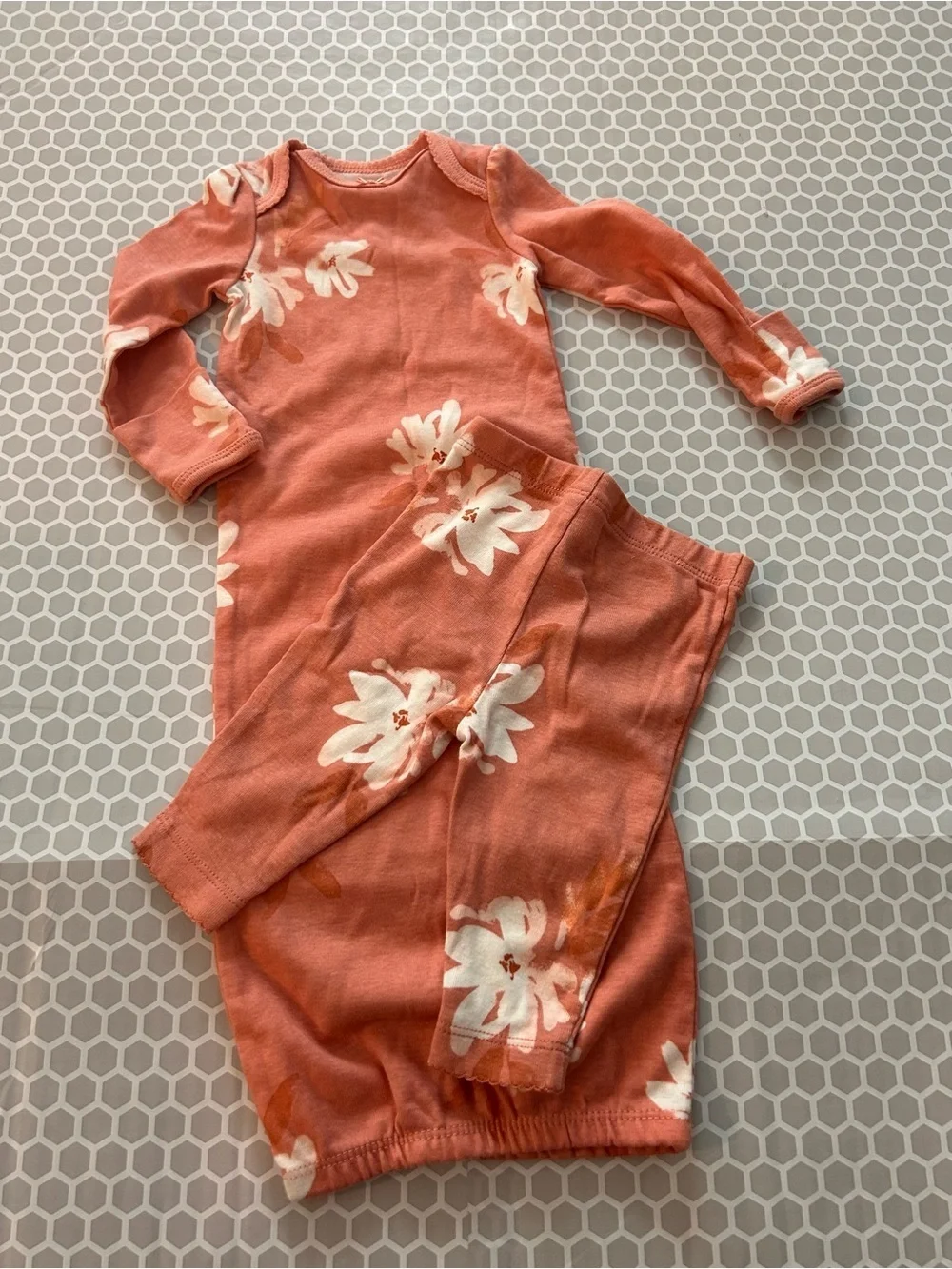 Touched by Nature Carters Gown & Floral Sleeper Set Coral and Cream Size 0-6M